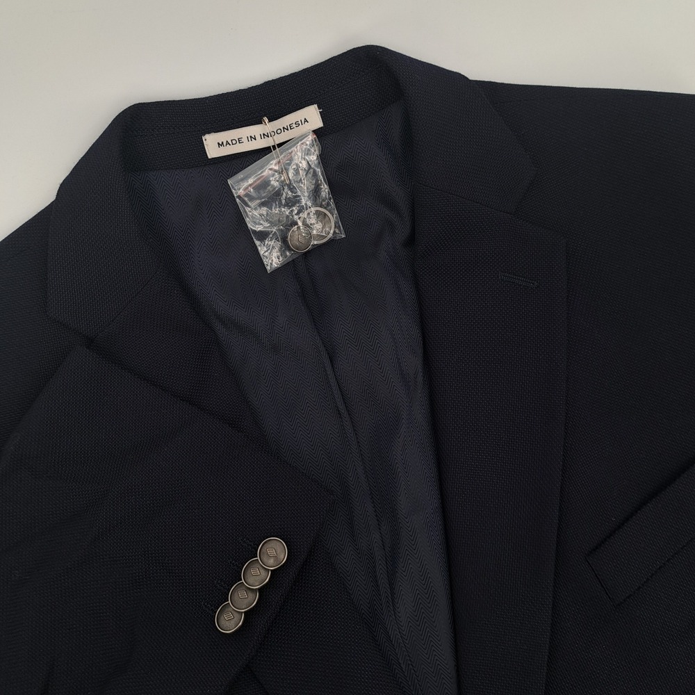 Joseph Abboud Heritage Blazer Mens 46S Wool Navy Blue Hopsack Reda Italy Crest